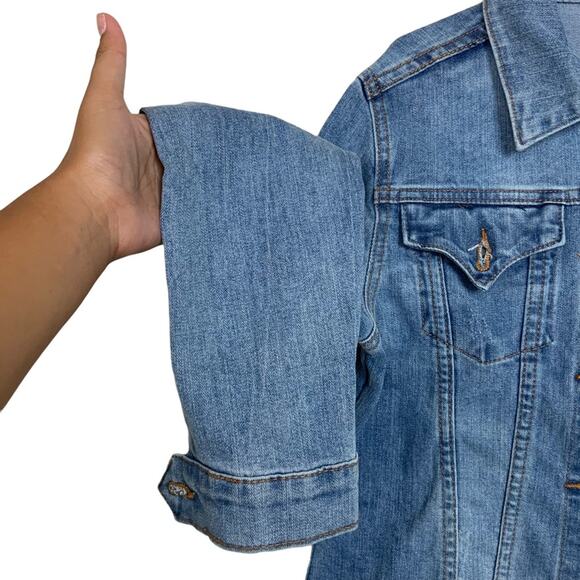 Hudson Long Sleeve Distressed Denim Jacket Medium Wash Blue Large Girl - Picture 2 of 6